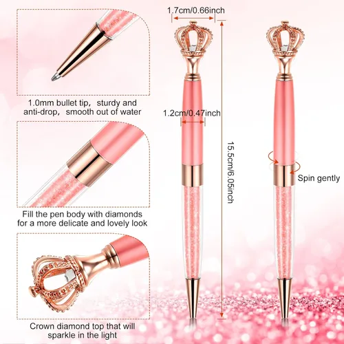 Miniatura 2 de CHENGU 12 bolígrafos con corona de diamantes de cristal, diamantes de imitación de metal con diamantes de imitación de tinta de escritura multicolor