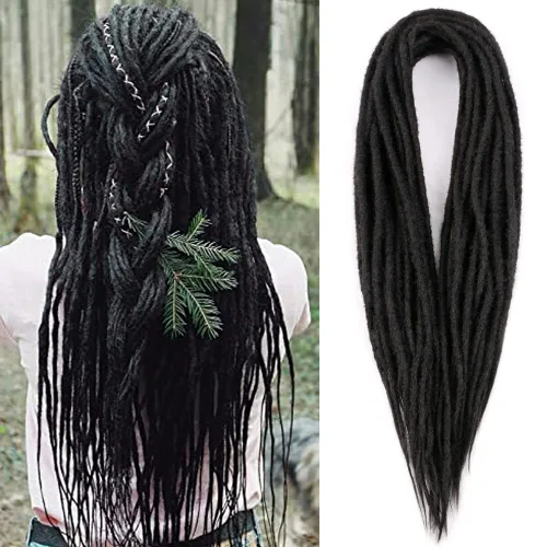 Miniatura 22 de Boho Dreads - Extensiones de rastas sintéticas de doble extremo con trenzas de caja, de 24 pulgadas, 10 hebras delgadas, suaves, color rojo y marrón