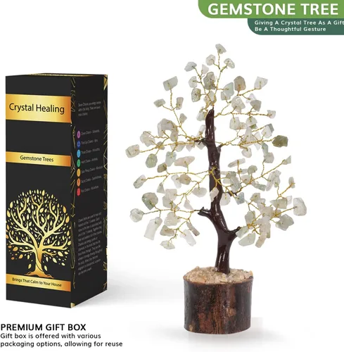 Miniatura 4 de NARIBABU Árbol de cristal de aventurina verde (7 a 8 pulgadas, 100 fichas) – Árbol de piedras preciosas hecho a mano con piedras crudas y alambre