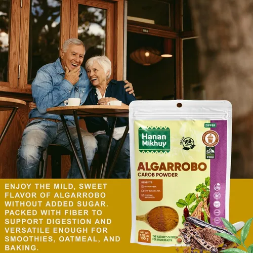 Miniatura 5 de HANAN MIKHUY Algarrobo en polvo 100% natural - Sin gluten, vegano, sin OMG, superalimento de alto contenido de fibra de Perú sin cafeína y sin