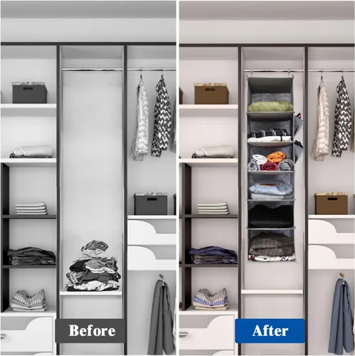 Miniatura 5 de 2 Packs Hanging Closet Organizer, 4-Shelf Closet Organizers and Storage with Side Pockets, Collapsible Hanging Shelves for Closet & RV & College