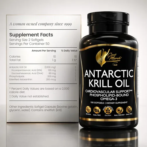 Miniatura 9 de Cocó March N.M.D Aceite de krill antártico puro de 1000 mg – Suplemento de aceite de pescado Omega 3 con EPA, DHA, colina y astaxantina – Absorción