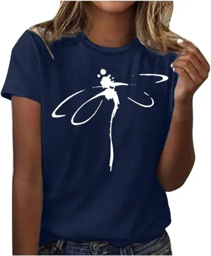 Miniatura 26 de Camiseta con estampado de animales para mujer, camiseta de libélula divertida, linda camiseta de manga corta, blusa de primavera 2023, camisas