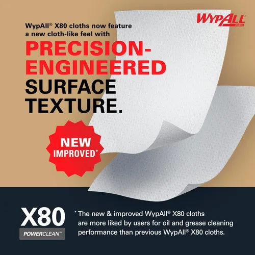 Miniatura 5 de WypAll PowerClean X80 Paños de Limpieza de Uso Pesado (41043), Jumbo, Toallas de Uso Extendido, Azul (1 Rollo de 455 Hojas, Total de 455 Hojas)