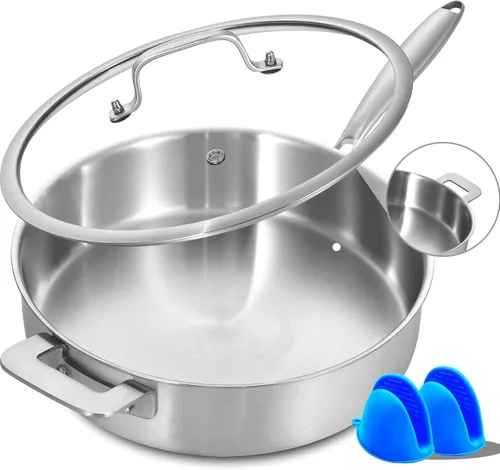 Miniatura 11 de LOLYKITCH Sartenes de acero inoxidable de tres capas de 8.5 a 10 pulgadas y sartén para saltear de 12 pulgadas con tapa, juego de utensilios