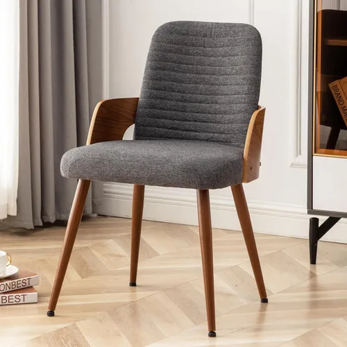 Miniatura 16 de Sillas de comedor, sillas de cocina modernas de mediados de siglo, sillas decorativas tapizadas de tela beige, patas de metal, sillas de escritorio