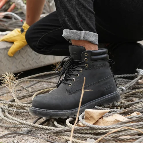Miniatura 2 de Botas de trabajo para hombre, impermeables, con puntera suave, antideslizantes, cómodas, botas de trabajo de cuero Negro