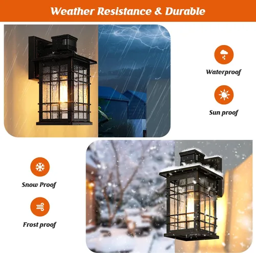 Miniatura 5 de Lámpara exterior con sensor de movimiento para montaje en pared, de bronce aceitado del anochecer al amanecer, impermeable, con base E26, linterna