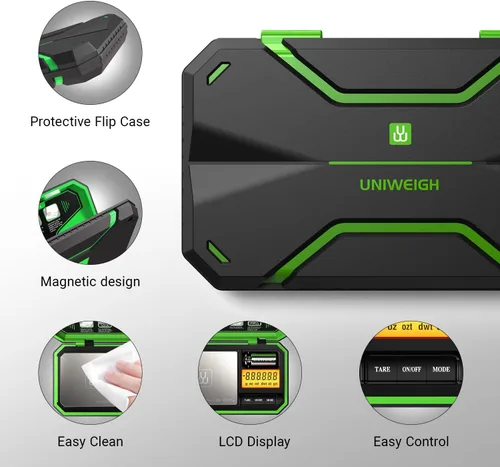 Miniatura 3 de UNIWEIGH Báscula de bolsillo digital 200g/0.01g, báscula digital en gramos, báscula para joyería, báscula para monedas con pesas de calibración