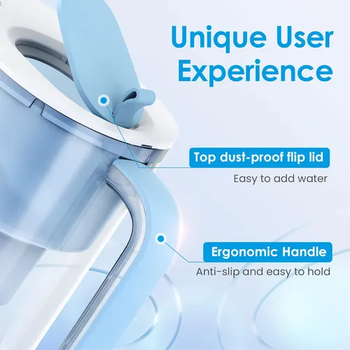 Miniatura 7 de Waterdrop Jarra de filtro de agua de larga duración de 200 galones de 10 tazas con 1 filtro, certificado NSF, 5 veces su vida útil, reduce Azul