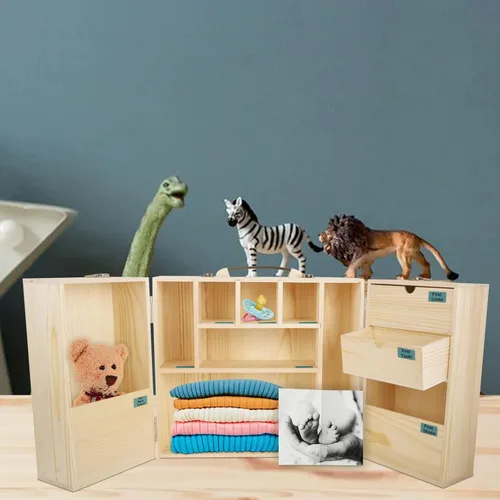 Miniatura 6 de Vencer Caja de recuerdos de bebé, caja de recuerdos de madera para recién nacidos y organizador de memoria con etiqueta escrita a mano para baby