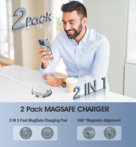 Miniatura 5 de Paquete de 2 cargadores inalámbricos magnéticos para iPhone 16 Pro Max/16 Pro/16 Plus/16/15/15 Pro/15 Plus/15 Pro Max 15 W Fast Mag Safe Charger Pad