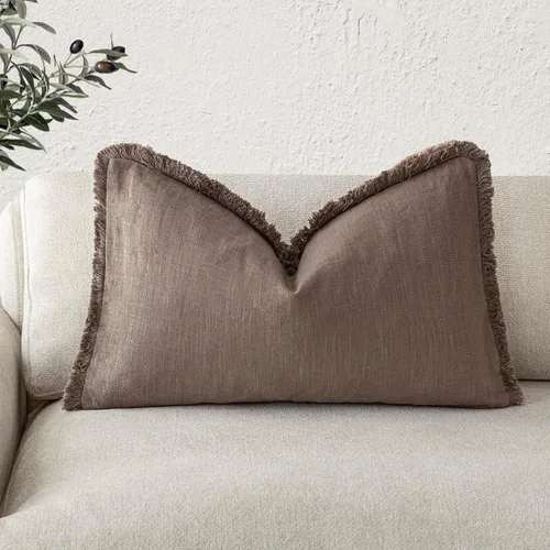 Miniatura 42 de Foindtower Fundas de almohada decorativas de lino con flecos, acogedora funda de cojín bohemia estilo farmhouse con borlas, funda de almohada