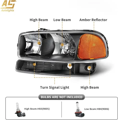 Miniatura 4 de AS Faros compatibles con GMC Sierra 1500HD 2500HD/2007 1500 2500 3500 Classic / 00-06 Yukon 1500/2500XL (Excepto modelo Denali)