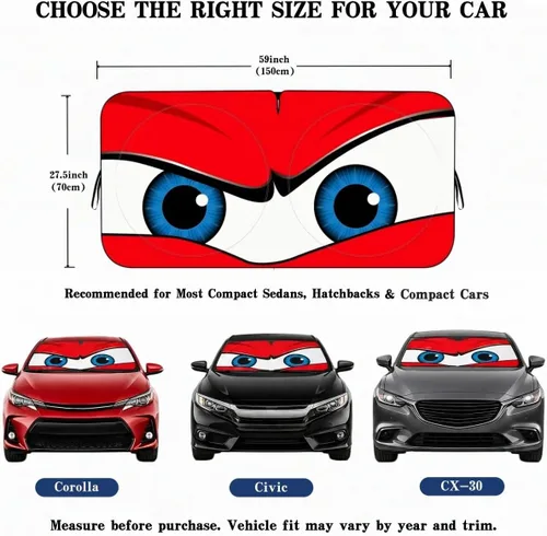Miniatura 5 de Parasol para parabrisas de automóvil, parasol de ojos enojados rojos para parabrisas de automóvil, universal, compatible con sedán, SUV, hatchback