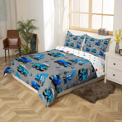 Miniatura 2 de Erosebridal Juego de ropa de cama de tractor de construcción para niños, niños, adolescentes, diseño de camiones y excavadoras, tamaño individual