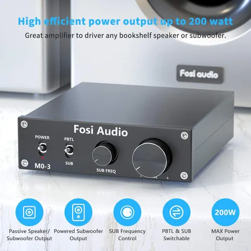 Miniatura 2 de Fosi Audio M03 - Amplificador de Subwoofer de 200 Vatios TPA3255, Mini Amplificador de Potencia de Audio Mono Canal para Teatro en Casa, Frecuencia