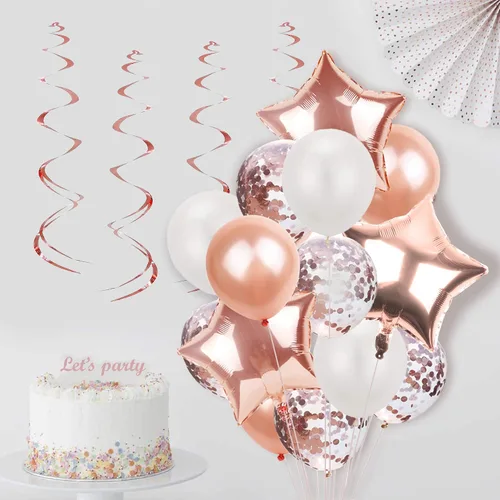 Miniatura 6 de Suministros de fiesta de oro rosa (juego de decoraciones de fiesta de oro rosa con globos)