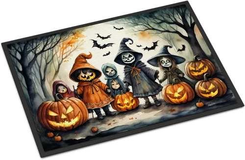 Miniatura 40 de Caroline's Treasures DAC2223MAT - Felpudo espeluznante de Halloween con gato negro de 18 x 27 pulgadas, tapete para puerta delantera