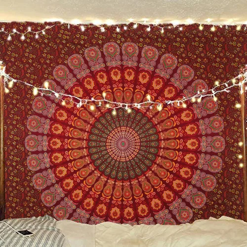 Miniatura 21 de Tapiz hippie indio bohemio psicodélico dorado azul pavo real mandala colgante en la pared (negro blanco, Queen (84 x 90 pulgadas) (84.6 x 90.6 in)