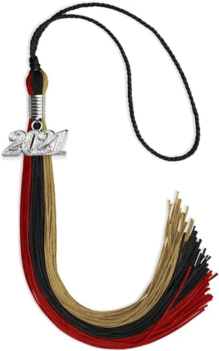Miniatura 66 de Endea Graduation Borla de triple color con gota de fecha plateada (negro/dorado/granate, 2020)