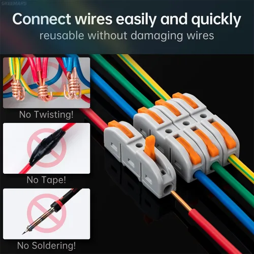 Miniatura 2 de 50 conectores de cable de palanca, 1 conductor compacto de empalme para circuito en línea 24-12 AWG (naranja)