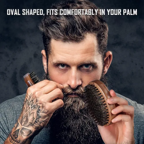 Miniatura 2 de BFWood Cepillo para barba de cerdas de jabalí, estilo militar de nogal de madera negra, cepillo de bigote de madera para hombre