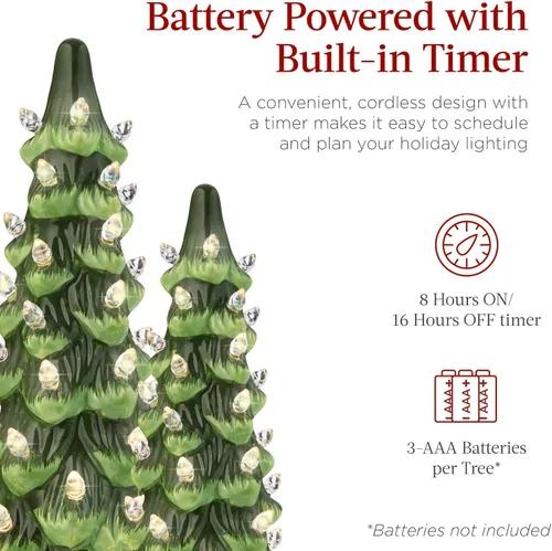 Miniatura 4 de Best Choice Products - Juego de 3 árboles de Navidad de cerámica, decoración de mesa preiluminada y pintada a mano con bombillas LED de luz blanca