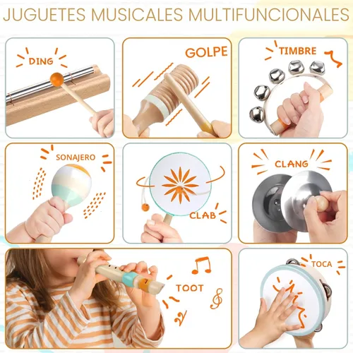 Miniatura 2 de Instrumentos musicales para bebés – Juguetes musicales Montessori para niños pequeños de 1 a 3 años, juego de instrumentos de percusión de madera