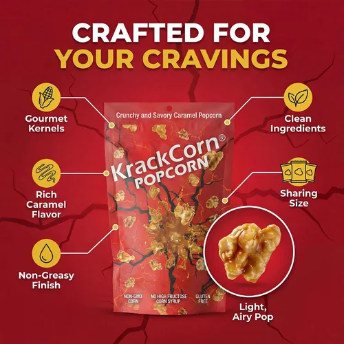 Miniatura 4 de KrackCorn Palomitas de maíz de caramelo, sin OMG, sin gluten, sin alta fructosa, sin culpa, delicia nocturna de película no grasa, 1.25 onzas
