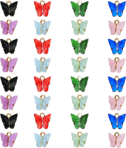 32 dijes de mariposa acrílicos con forma de mariposa colorida para aretes, pulseras, collares, joyería DIY, fabricación de colgantes