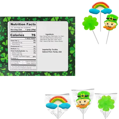 Miniatura 2 de Fruidles Paquete de 12 paletas con diseño de duende y arco iris del día de San Patricio, caja de recuerdos de fiesta, envueltas individualmente