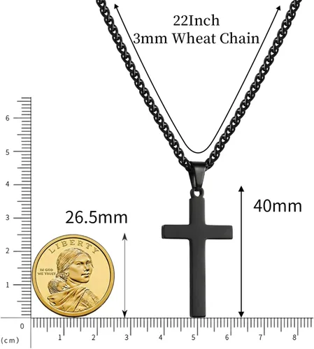 Miniatura 4 de RS Collar de cruz para hombres y mujeres, de 16 a 24 pulgadas, cadena de colgante de cruz de acero inoxidable, regalo religioso