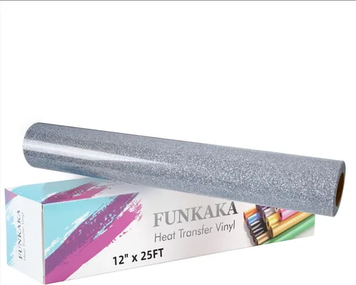 Miniatura 24 de FUNKAKA Rollos de vinilo de transferencia de calor HTV negro con purpurina, vinilo de poliuretano para planchar de 12 pulgadas x 25 pies