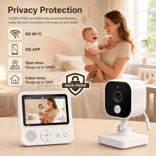 Miniatura 3 de Monitor de bebé con cámara y audio, monitor de bebé sin WiFi con pantalla IPS de 2.8 pulgadas, batería de 120 horas, alcance de 1000 pies