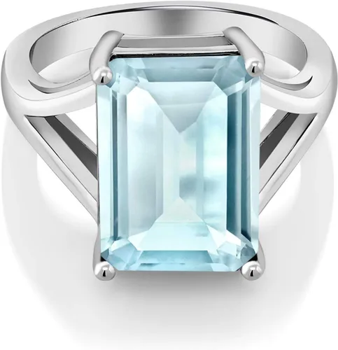 Miniatura 21 de Gem Stone King Anillo de compromiso solitario con piedra preciosa de corte esmeralda de 0.551 x 0.394 in para mujer, plata de ley 925, anillo