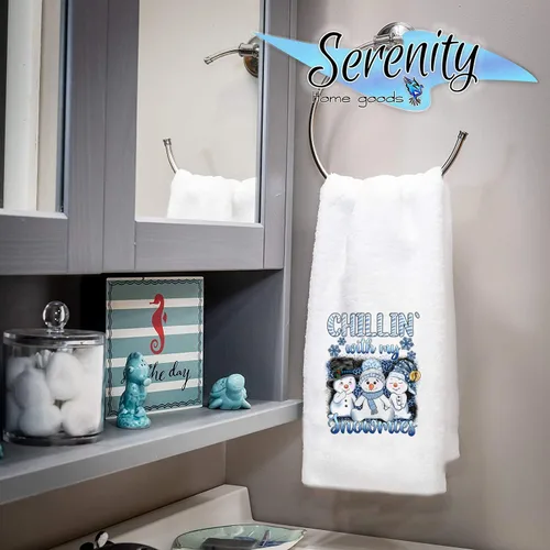 Miniatura 5 de Decoración navideña Toallas de mano decorativas de cocina y baño Chillin with My Snowmies Novedad de invierno de Navidad Toalla blanca