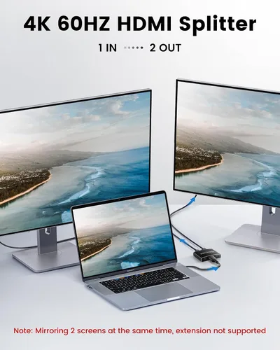 Miniatura 3 de NEWCARE Divisor HDMI de 1 entrada y 2 salidas, divisor HDMI de 4K a 60 Hz para monitores duales [con cable de alta velocidad de 3.9 pies]
