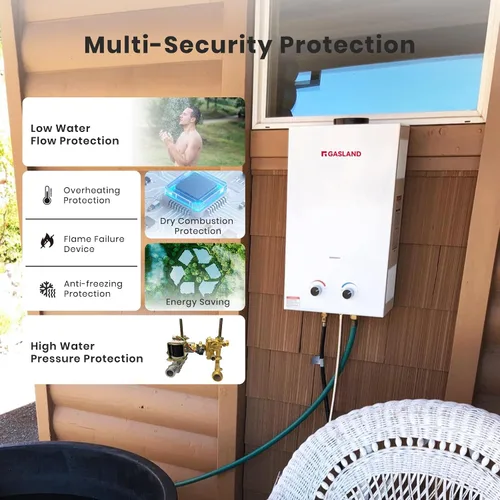 Miniatura 3 de GASLAND BS211 Calentador de agua de propano portátil para exteriores, 8L/2.11 GPM, agua caliente instantánea, protección contra sobrecalentamiento
