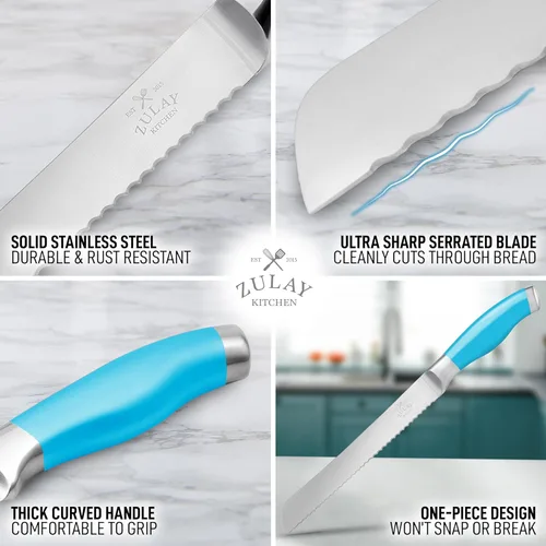 Miniatura 5 de Zulay - Cuchillo de pan dentado, cuchillo de pan de acero inoxidable para pan casero, pastel, bagel, cortador de pan de una pieza y cortador de pan