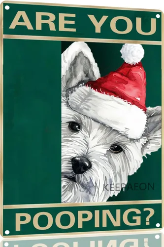 Miniatura 16 de Letrero de metal con texto en inglés "Beagle" Are You Pooping de 12 x 8 pulgadas, letrero de Navidad vintage, con sombrero de Papá Noel, divertido