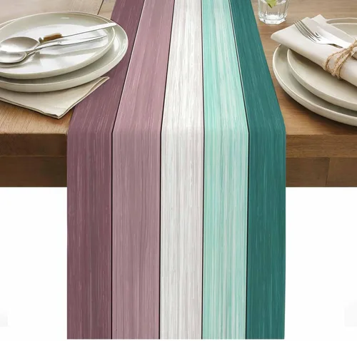 Miniatura 36 de Ocean Hues Farmhouse - Camino de mesa de lino y algodón, estilo retro, con textura de madera de granero rústica, degradado, azul, gris, Azul
