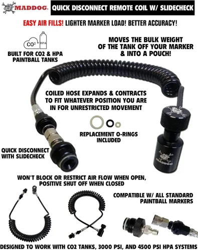 Miniatura 7 de Maddog - Tanque de paintball de alta resistencia con bobina remota y válvula de retención deslizante - Aire comprimido (HPA) / CO2 Regulador