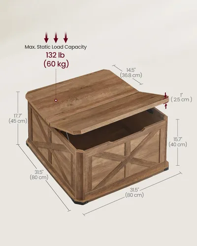 Miniatura 3 de VASAGLE LIRY Collection ULCT232K41 - Mesa de centro cuadrada para sala de estar, mesa central con tapas abatibles, color marrón miel