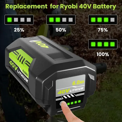 Miniatura 4 de 1 paquete de 6000 mAh de repuesto para batería Ryobi de 40 V compatible con batería de litio Ryobi 40 V OP4040 OP4050A OP40602 OP40201 OP4026