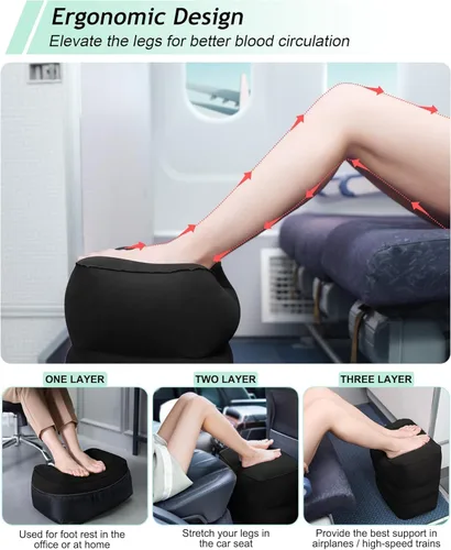 Miniatura 2 de Almohada Reposapiés Inflable para Viaje, Cama de Avión para Niños, Almohada de Reposo de Piernas de 3 Capas Ajustable, Artículos Esenciales de Viaje