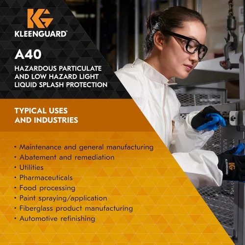 Miniatura 8 de KleenGuard™ A40 - Overol de protección contra líquidos y partículas (44303), cremallera frontal, blanco, grande (cantidad 25)