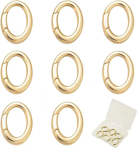 Miniatura 12 de SUNNYCLUE 1 caja de 6 piezas de 3 tamaños de latón ovalados llaveros de puerta de resorte, pequeño llavero de oro de 18 quilates, mosquetón, cierres