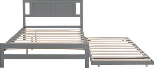 Miniatura 7 de Harper & Bright Designs Base de cama de tamaño matrimonial con nido ajustable, cama de plataforma matrimonial de madera con cabecero, marco de cama