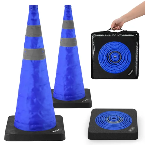 Miniatura 13 de BATTIFE Paquete de 4 conos naranjas plegables de seguridad de tráfico de 28 pulgadas con base negra pesada, conos emergentes multiusos y collar